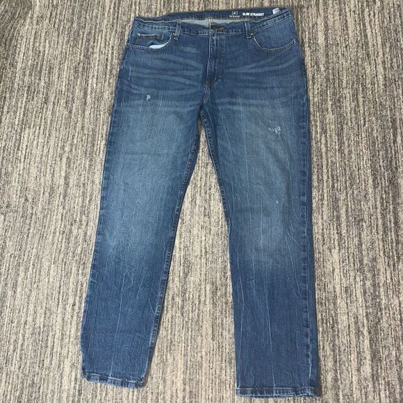 George Mens‎ Size 40x32 Slim Straight Denim Jeans Blue Pockets Zip Fly Stretch - Picture 1 of 4